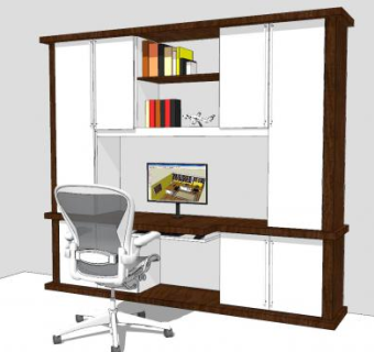 一体式书柜书桌SU模型下载_sketchup草图大师SKP模型
