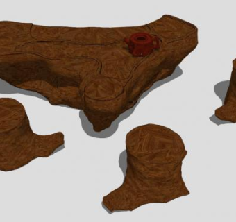 中式实木根艺茶桌茶壶SU模型下载_sketchup草图大师SKP模型