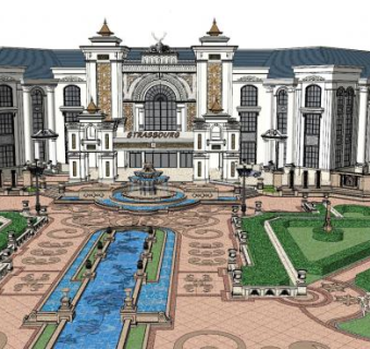 欧式售楼中心建筑SU模型下载_sketchup草图大师SKP模型