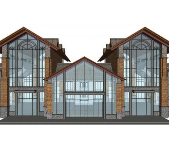 欧式售楼部处建筑SU模型下载_sketchup草图大师SKP模型