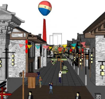 商业街建筑su模型下载_sketchup草图大师SKP模型