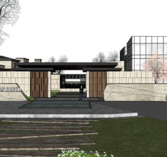 别墅小区售楼处SU模型下载_sketchup草图大师SKP模型