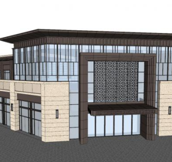 现代中式售楼中心SU模型下载_sketchup草图大师SKP模型