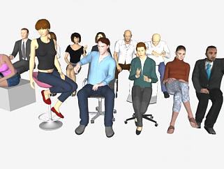 现代坐姿人物组合SU模型下载_sketchup草图大师SKP模型