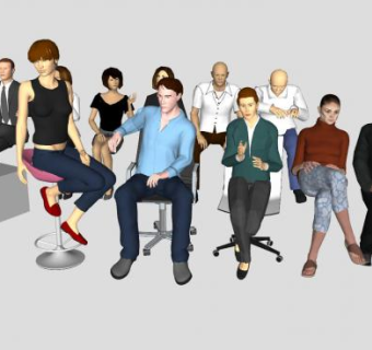 现代坐姿人物组合SU模型下载_sketchup草图大师SKP模型