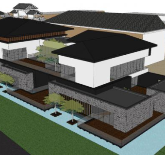 现代中式售楼处建筑SU模型下载_sketchup草图大师SKP模型