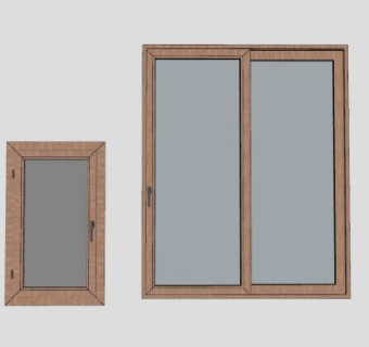 木边框玻璃窗SU模型下载_sketchup草图大师SKP模型