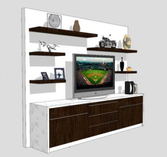 现代电视柜装饰摆件SU模型下载_sketchup草图大师SKP模型