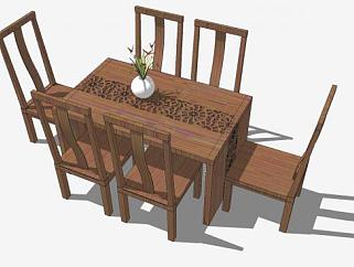 中式实木餐桌椅家具SU模型下载_sketchup草图大师SKP模型