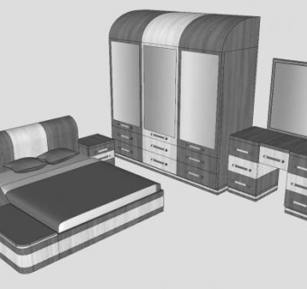 现代整体卧室家具SU模型下载_sketchup草图大师SKP模型