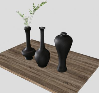 中式黑色陶瓷花瓶SU模型下载_sketchup草图大师SKP模型
