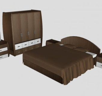 现代原木卧室家具SU模型下载_sketchup草图大师SKP模型