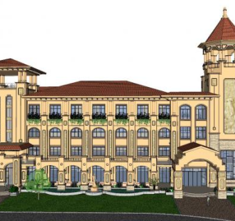 欧式售楼处建筑楼SU模型下载_sketchup草图大师SKP模型