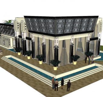 中式售楼处建筑SU模型下载_sketchup草图大师SKP模型