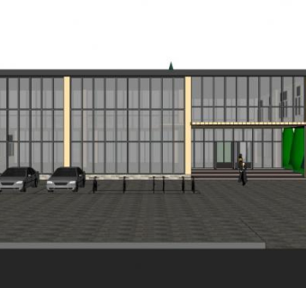 现代玻璃幕墙售楼处SU模型下载_sketchup草图大师SKP模型