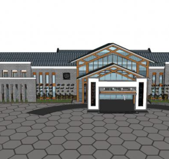 新中式售楼部SU模型下载_sketchup草图大师SKP模型