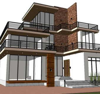 欧式简约别墅su模型下载_sketchup草图大师SKP模型