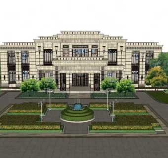 欧式小区售楼处SU模型下载_sketchup草图大师SKP模型