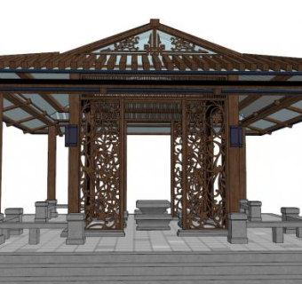 新中式亭子su模型下载_sketchup草图大师SKP模型