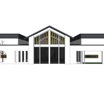 简约中式建筑售楼处SU模型下载_sketchup草图大师SKP模型