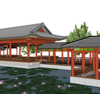 古代长廊su模型下载_sketchup草图大师SKP模型