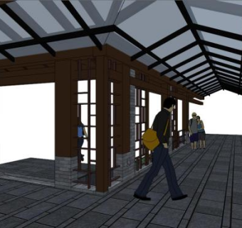 钢结构连廊su模型下载_sketchup草图大师SKP模型