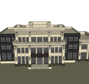 中式售楼处外观SU模型下载_sketchup草图大师SKP模型