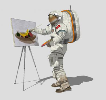 画画的航天员SU模型下载_sketchup草图大师SKP模型