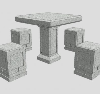 户外石桌石凳SU模型下载_sketchup草图大师SKP模型