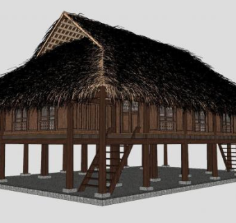 景观高架茅草亭SU模型下载_sketchup草图大师SKP模型
