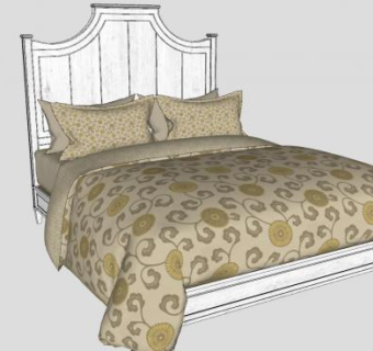 欧式板床双人床SU模型下载_sketchup草图大师SKP模型