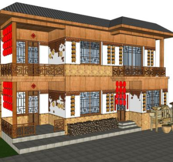 现代农村民居su模型下载_sketchup草图大师SKP模型