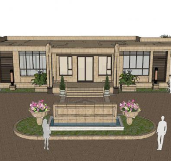 中式小区售楼处SU模型下载_sketchup草图大师SKP模型