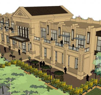 现代售楼中心建筑外观SU模型下载_sketchup草图大师SKP模型