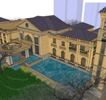 欧式小区售楼部SU模型下载_sketchup草图大师SKP模型