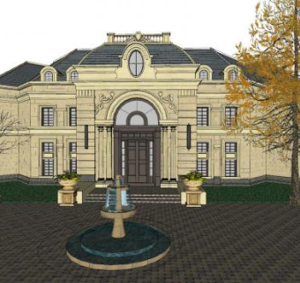 欧式花园小区售楼处SU模型下载_sketchup草图大师SKP模型