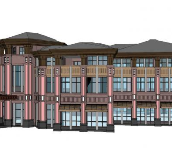 现代中式售楼中心建筑SU模型下载_sketchup草图大师SKP模型