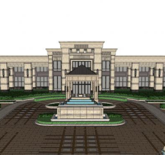 现代简欧建筑售楼处SU模型下载_sketchup草图大师SKP模型