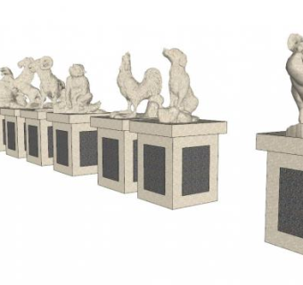 12生肖石柱su模型下载_sketchup草图大师SKP模型