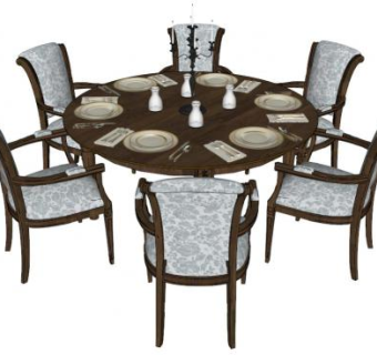 欧式圆餐桌su模型下载_sketchup草图大师SKP模型