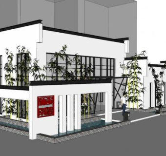中式小区售楼处建筑SU模型下载_sketchup草图大师SKP模型