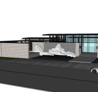 现代中式售楼中心建筑sketchup模型下载_sketchup草图大师SKP模型