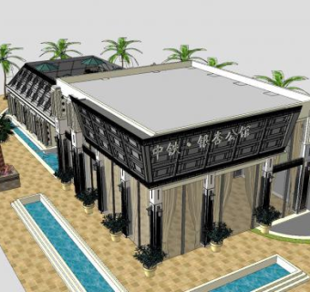 银杏公馆售楼处外观SU模型下载_sketchup草图大师SKP模型