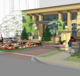 欧式售楼处外观SU模型下载_sketchup草图大师SKP模型