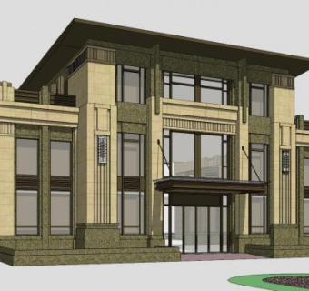 新古典售楼处外观SU模型下载_sketchup草图大师SKP模型