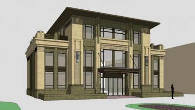 新古典售楼处外观SU模型下载_sketchup草图大师SKP模型