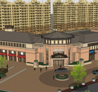欧式小区售楼处建筑SU模型下载_sketchup草图大师SKP模型