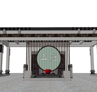 新中式岗亭su模型下载_sketchup草图大师SKP模型