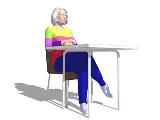 现代老奶奶坐姿SU模型下载_sketchup草图大师SKP模型