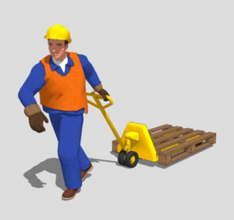 拉叉车的工人SU模型下载_sketchup草图大师SKP模型
